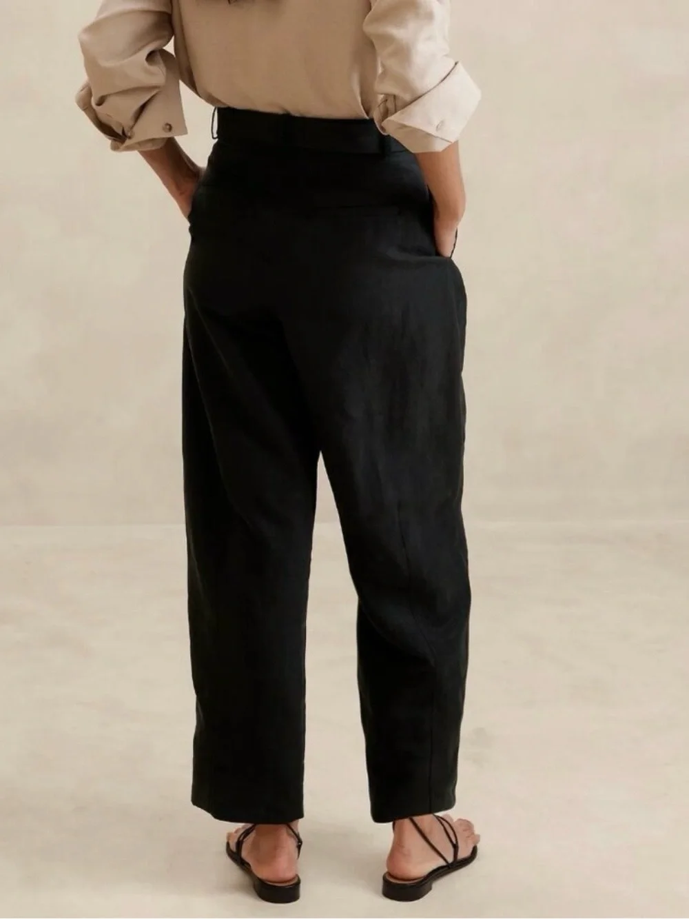 Banana Republic High-Rise Barrel Tencel Linen Pant 8 Black | NWT